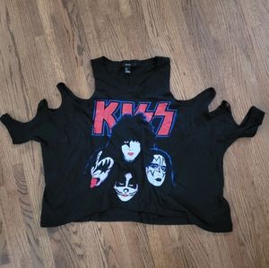 Kiss band shirt with cut out sleeves